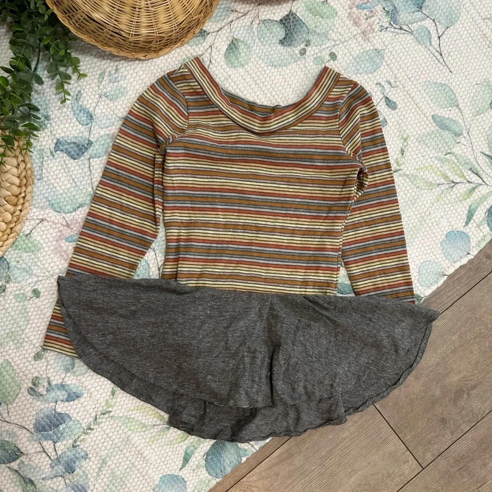 Vintage 70s Toddler Girls Color Striped Skirted Skate Gymnastics Leotard One Pc